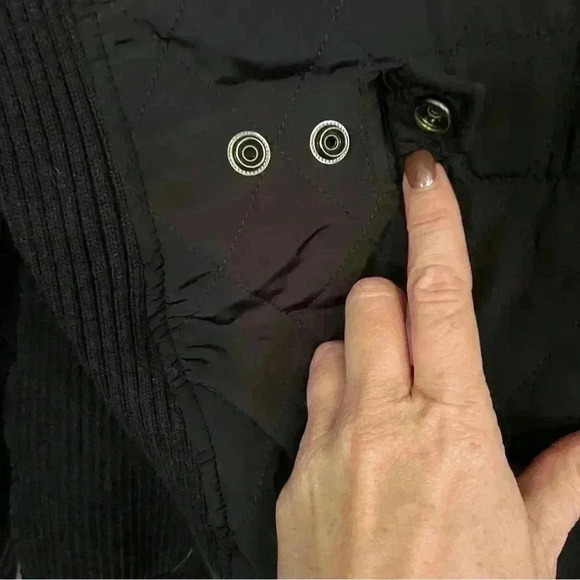 Talbots Full Zip Quilted Jacket Size XL Black Collared Faux Leather Trim Outdoor - Picture 9 of 14